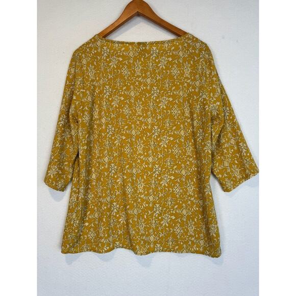 HD in Paris Floral Blouse Top Anthropologie Yellow Size 12 US 3/4 Sleeve - Picture 4 of 8